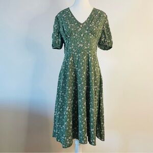 Floral A-Line Midi Dress Green Women’s Medium 6